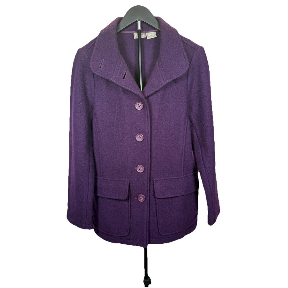 L.L.Bean Pea Coat Women’s Sz M Purple Bellandi Italian Boiled Wool Collared